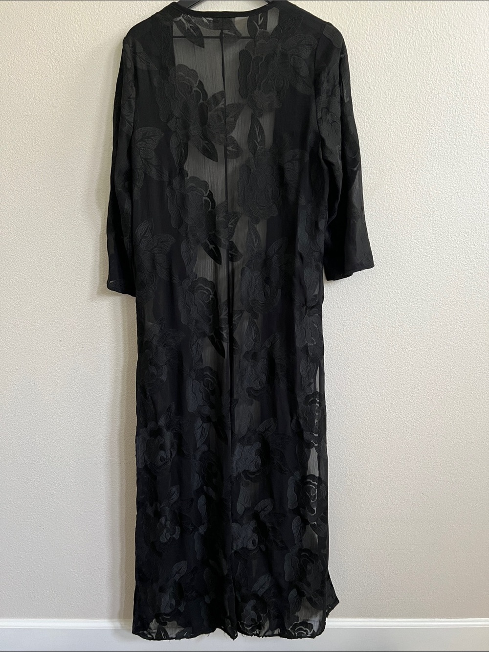 SHOW ME YOUR MUMU Lace Rose Maxi Duster Kimono Sheer Black Burnout Women's L
